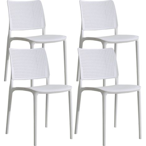 Lot de 4 chaises de terrasse blanches en plastique (1/5)