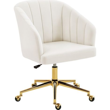 CHICFURN Sedia da ufficio in poliestere effetto velluto 61x60x92,5 cm crema, regolabile con ruote (1/5)