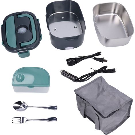 Boîte à lunch électrique 2 en 1 pour la maison et la voiture, chauffe-plats, récipient isotherme en acier inoxydable 304, 1,5 L, compatible avec les tensions US 110 V, 12 V et 24 V. (1/5)