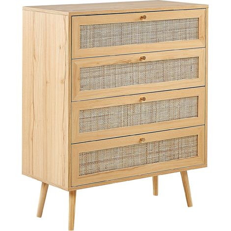 Cassettiera con 4 cassetti in rattan marrone chiaro stile boho Perote (1/5)