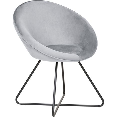 Sedia d'angolo in velluto retrò Rivestimento grigio chiaro Seduta rotonda Design retrò Base a croce in metallo Floby II