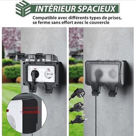 Outdoor Socket IP66 Waterproof Socket, 2 Way Exposed Wall Outlet Switch Indicator Light Outlet, Lockable Flip Cover Plug Garden Garage (1/3)