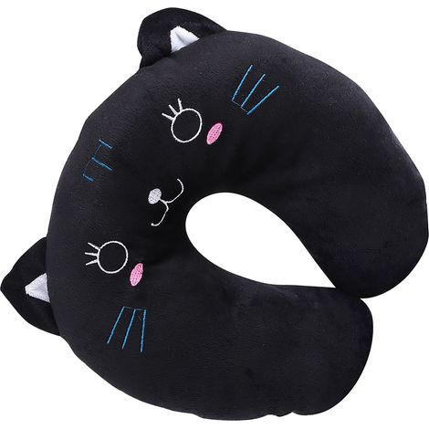 Coussin de voyage en PP pour chat noir, oreiller en forme de U, appui-tête auto, doux et confortable, peluche pour animaux, accessoire de voiture (1/5)