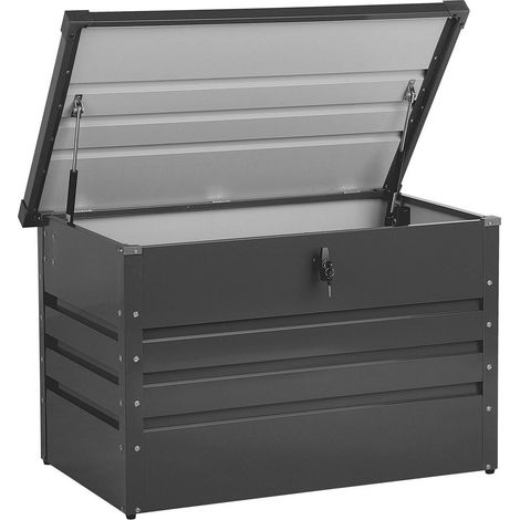 Beliani – Coffre de jardin en acier galvanisé 100 x 62 cm 300 litres – Résistant aux UV – Sécurisé avec serrure – Design moderne gris foncé