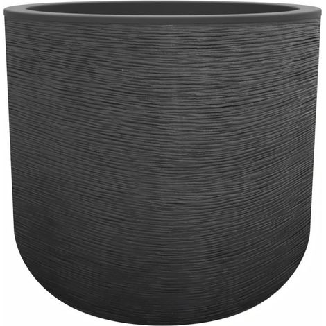 EDA – Pot à réserve d'eau rond 50 cm – 67 L – Ø 48,5 x H. 46,2 cm – Résistant aux intempéries – Protection antigel et anti-UV – Décor graphique gris anthracite (1/7)