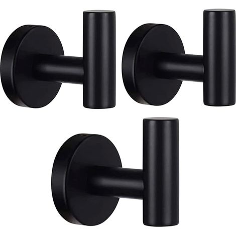 Set of 3 bath towel hooks, matte black coat hooks, clothes hooks, SUS 304 stainless steel (1/4)