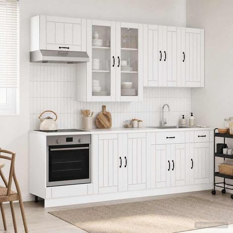 vidaXL Unité de cuisine LUCCA 8 pc Blanc brillant Bois d'ingénierie (1/5)