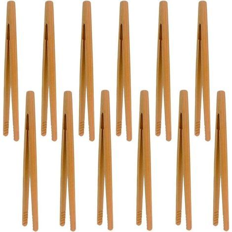 Pinces en Bambou，12 Pcs Pinces de cuisine en bambou Pince grille-pain Pince à toasts Pinces à pain de bois，Pour Barbecue,Buffet,Pain,Steak (1/5)