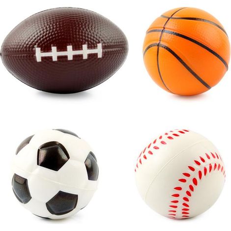 Ballons de rugby, de basketball et de football en mousse Grip Ball, lot de 4 ballons souples pour tout-petits, adaptés aux enfants. (1/5)