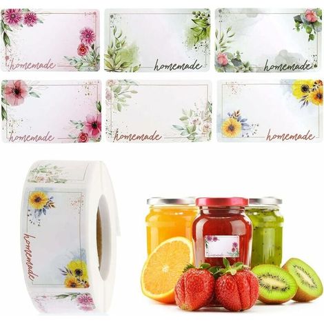 500 pièces Étiquettes à confiture,Étiquette Autocollante Fleur Rectangle Etiquettes Autocollants Bocaux,convient pour pot de confiture bocal distributeur de confiture de fruits confits épice (1/4)