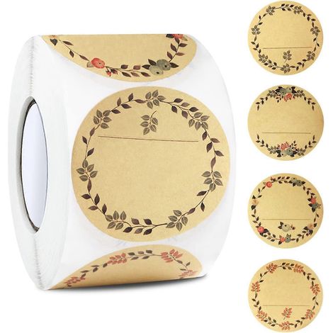 Lot de 500 étiquettes rondes autocollantes en papier kraft de 5 cm, idéales pour la confiture, les cadeaux, les enveloppes, les pots à épices et autres préparations pâtissières (lot de 2). (1/5)