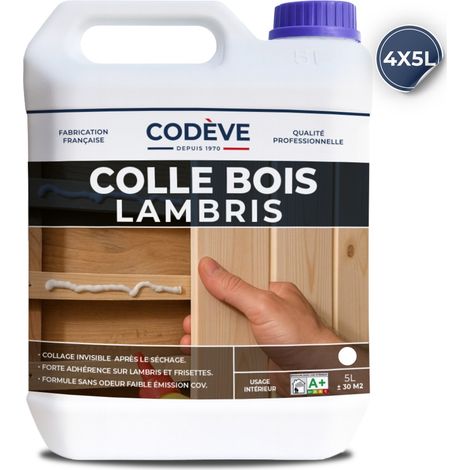 Colle Lambris Bois - 4x5 L - Codeve Bois - Pour L'assemblage D'un Lambris, Frisette, Plinthe, Clin, Lame Ou Latte En Bois.