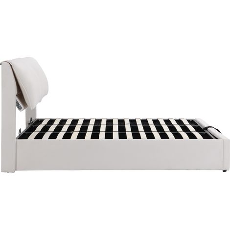 Cama con almacenaje 180x200 cm en terciopelo beige, 3 cajones, somier, sin colchón MODENUIT (1/5)