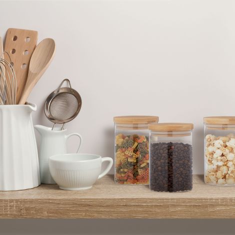 8 x Vorratsgläser mit Bambusdeckel, kleine Vorratsdosen aus Glas, 750 ml, luftdicht, transparent/natur