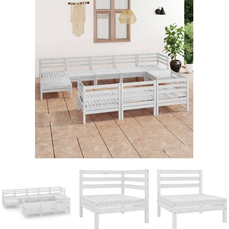The Living Store - 10-tlg. Garten-Lounge-Set Weiß Massivholz Kiefer (1/5)