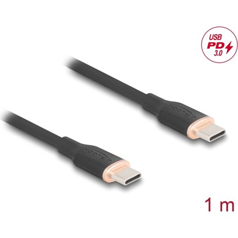 Delock Cable USB 2.0 USB Type-Câ¢ macho a macho PD 3.0 60 W 1 m negro Silicona