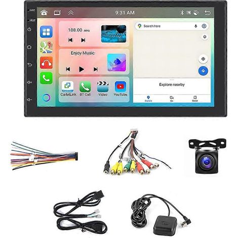 Autoradio 2 DIN 4G+64G 7 pouces Android 13 avec Carplay sans filAndroid AutonavigationWi-FiBluetoothFM et écran partagénoir (1/5)