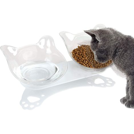 Katzennäpfe, Katzennäpfe, 15° neigbarer, doppelt erhöhter Katzennapf, rutschfester Nackenschutz für Haustiere (Weiß) (1/5)