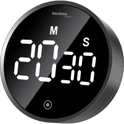 Minuteur Moderne - Compte à rebours - Numérique - Rond - Éclairage (ECO) Tactile - Noir Brillant (1/5)