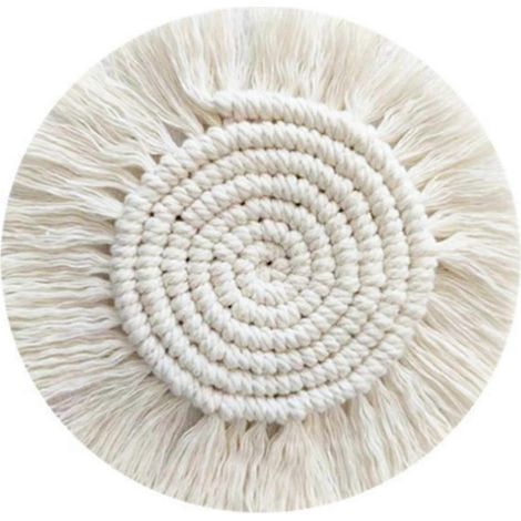 Sous-verres ronds en coton Tapis en lin Isolation Café Pad Napperon antidérapant Fait à la main Macramé Cup Cushi (1/5)