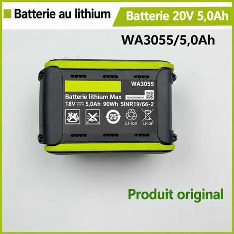 Batterie lithium 20V 5.0 d'origine Worx WA3055 pour outils sans fil, 5000 mAh, 0.66 kg, 662 g – Livraison gratuite