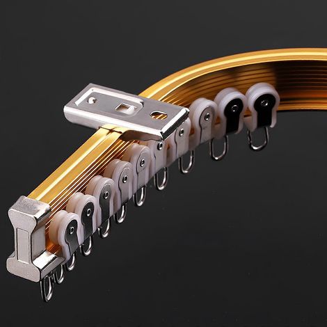 Rail de rideau flexible et pliable, en alliage d'aluminium robuste, de type suspendu, doré, 210 cm/6,9 pi, convient à différents types de fenêtres telles que les fenêtres en forme de L, en forme de U (1/5)