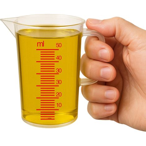 Verre doseur, récipient doseur pour la cuisine, compatible avec le chauffage au micro-ondes, poignée ergonomique, capacité de 65 ml, plastique, transparent (1/5)