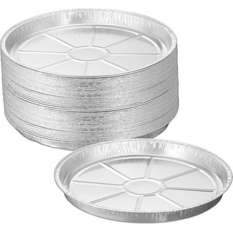 Barquettes Rondes en Aluminium, Lot de 50, HxD : 2,5x27,5 cm, moules tartes, Accessoires de Barbecue, argenté (1/5)