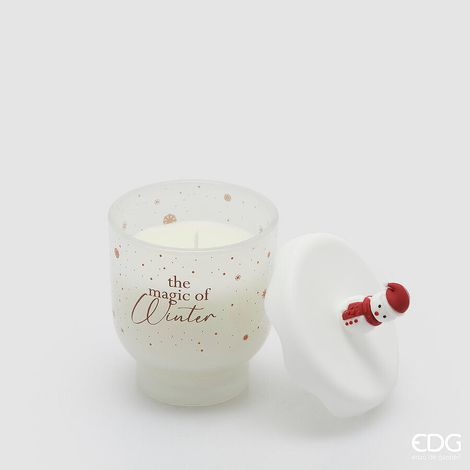 EDG Enzo De Gasperi Candela di Natale Snowy H 10 Cm D 9 Cm Cotton Bianco Rosso