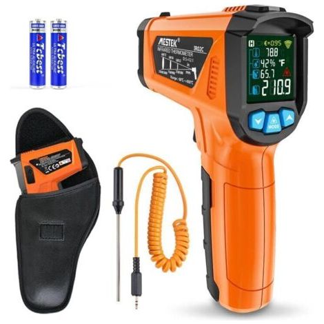 Thermomètre Infrarouges -50 ℃ 800℃ Laser Digital Thermometre et Sonde Pistolet Température IR Sans Contact LCD Alarme et Émissivité Réglable pour Cuisine/Pizza Industrial (1/5)