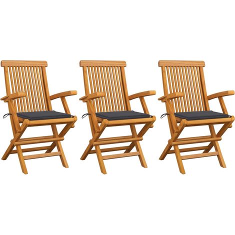 Lot de 3 Chaises/Fauteuils de jardin avec coussins anthracite Bois de teck -TF82066 (1/5)