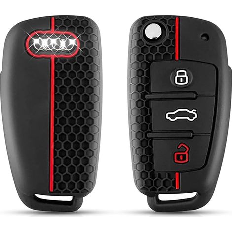 Protection Coque Clé Audi, Compatible pour Audi A1 A3 A4 A6 A8 S3 S4 S6 RS4 RS6 Q2 Q3 Q5 Q7 TT R8 Seat Exeo, Coque de Clé de Voiture en Silicone Audi - 3 Boutons (1/5)
