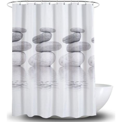 Rideau de douche - - Galets gris - 180 x 200 cm - Résistant à la moisissure - Antibactérien