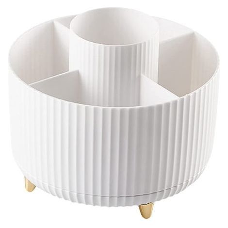 Organisateur de maquillage rotatif à 360° - Porte-pinceaux de maquillage avec 5 compartiments pour cosmétiques, bijoux et rangement pour coiffeuse et chambre. (1/5)
