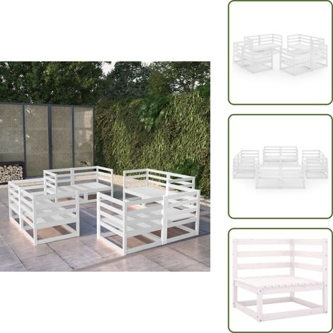 Sofás de jardín - vidaXL Set de salón de jardín de 8 piezas blanco madera maciza de pino - Muebles de exterior