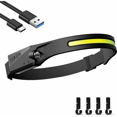 Lampe Frontale LED Rechargeable USB, Lampe Torche Frontale Puissante LEDs, Lampe Frontale COB de Camping Étanche avec Mode Capteur Sensible pour Randonnée Cyclisme Promener Chien Pêch (1/5)