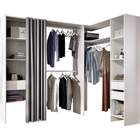Armadio guardaroba angolare allungabile L164/214 cm Bianco e Grigio - GONTRAN (1/5)