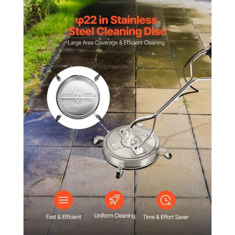 Nettoyeur de surface pour nettoyeur haute pression 558 mm, accessoire nettoyeur sol en acier inox sur roues, 310 bar max. connecteu… (1/5)