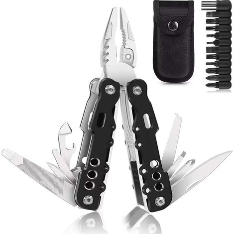 Alicates multifuncionales, navaja suiza 25 en 1, navaja de bolsillo con 11 puntas de destornillador, mango ergonómico – Negro (1/5)