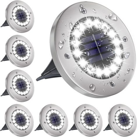 Solar-Bodenleuchten mit 16 LEDs, wasserdichte Solarleuchte, Solar-Gartenleuchte für Garten, Terrasse und Rasen, weißes Licht, 8 Stück