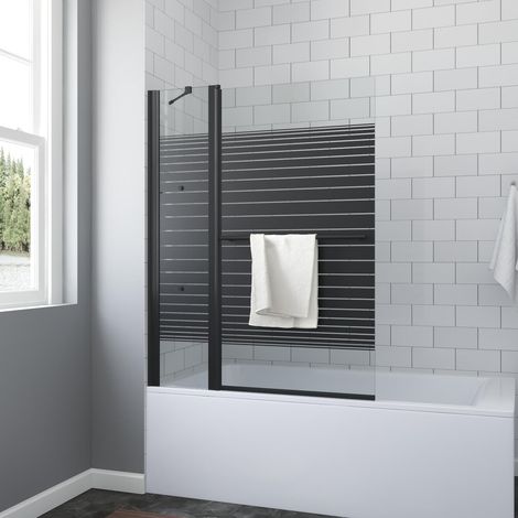 AQUABATOS Duschwand Badewanne schwarz 110 x 140 cm Duschtrennwand Faltwand Badewannenfaltwand 5 mm ESG Klarglas Nano Beschichtung