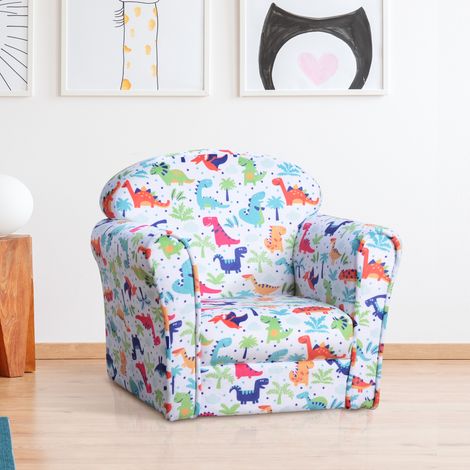 Fauteuil enfant (à partir de 18 mois) à motif dinosaure, rembourré de mousse et de flanelle, 50 x 39 x 44 cm, multicolore (1/5)