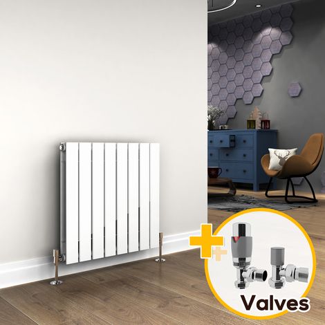ELEGANT 600 x 600 mm Horizontal Radiator White Double Designer Radiator Flat Panel Bathroom Heater + Chrome Thermostatic Radiator Valves (1/5)