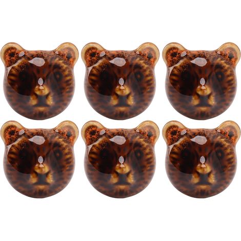 Lot de 6 poignées de porte décoratives en forme de tête d'ours, en alliage de zinc et céramique orange, pour chambre à coucher (1/5)