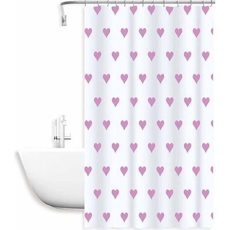Tenda per doccia vasca da bagno impermeabile pvc 12 ganci decorata con cuori rosa 200x240 cm