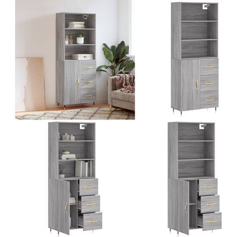 Buffet haut Sonoma gris 69,5x34x180 cm Bois d'ingénierie - Buffet Design Moderne - Meuble Rangement - Armoire Cuisine - Commode Salon - Étagère Murale - Home & Living (1/5)