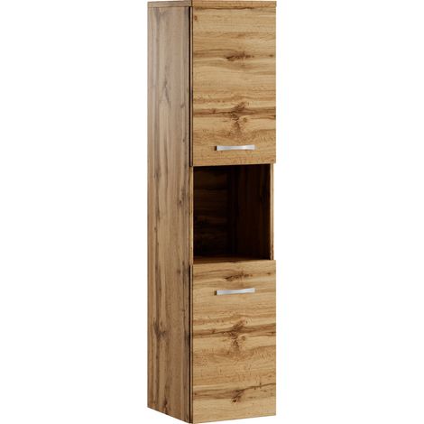 Badplaats – Colonne de salle de bain 131 cm chêne – Panneau de particules – Compartiment ouvert flexible – Pour rangement salon, cuisine ou bureau