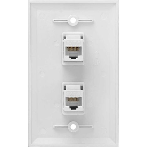 10 panneaux muraux avec ports Ethernet à 2 ports, prises murales Cat6 femelle-femelle, prises murales à coupleur droit RJ45 Keystone, blanc. (1/5)