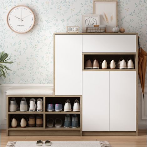 Scarpiera con panca e ripiani regolabili 140 cm OKMYHOME (1/5)