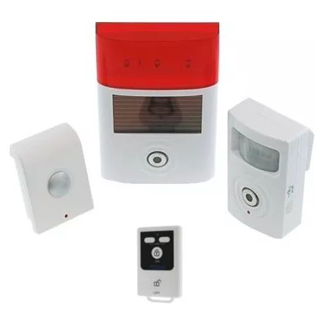 Ultra Secure – Alarme autonome sans fil sur piles – Détecteur de mouvement 2-en-1 avec sirène 130 dB – Sirène extérieure solaire IP65 – Télécommande 100m